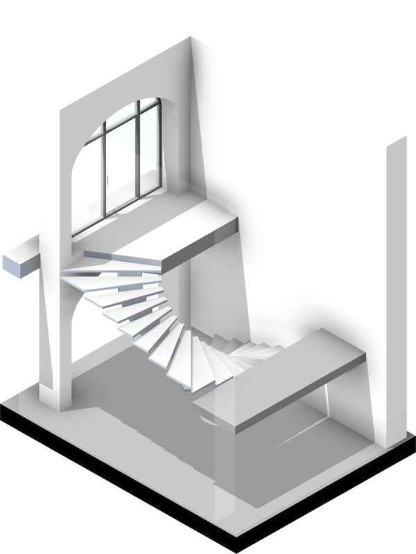 Забежная бетонная лестница на монокосоуре. Вид 1