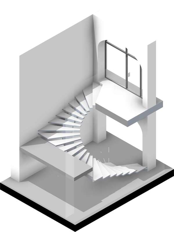Забежная бетонная лестница на монокосоуре. Вид 2