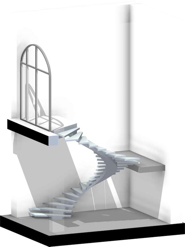 Забежная бетонная лестница на монокосоуре. Вид 4