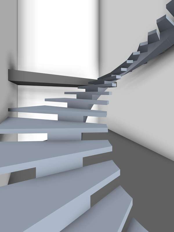 Забежная бетонная лестница на монокосоуре. Вид 6