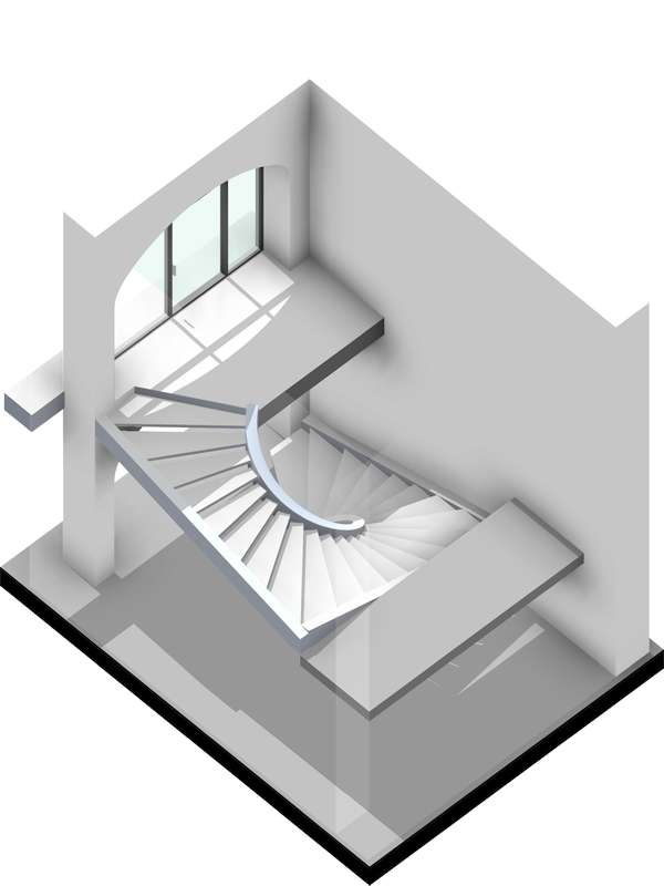 Забежная бетонная лестница на 2 косоурах. Вид 3