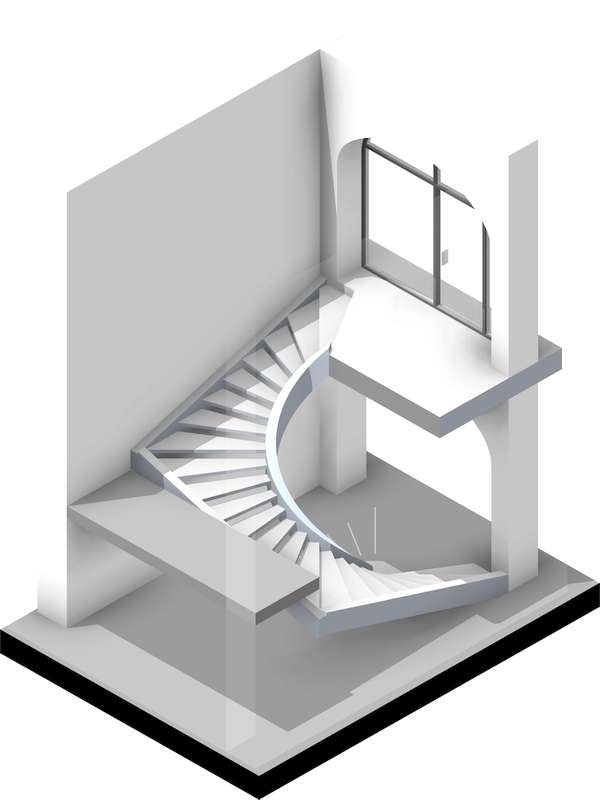 Забежная бетонная лестница на 2 косоурах. Вид 4